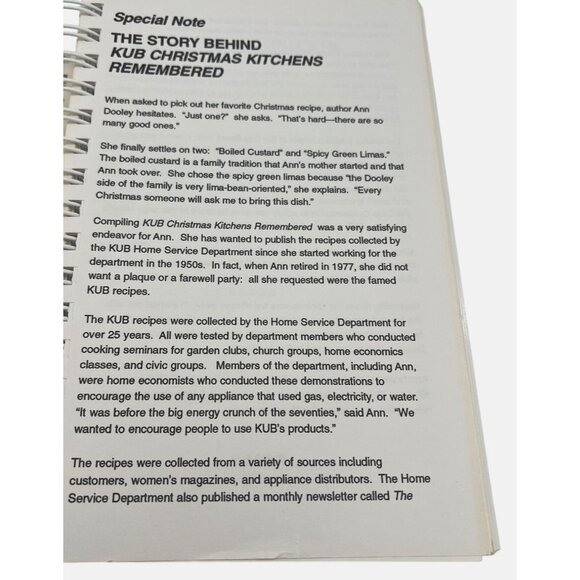 1994 KUB's Christmas Kitchens Remembered Spiral-Bound Cookbook Knoxville TN - Picture 3 of 8
